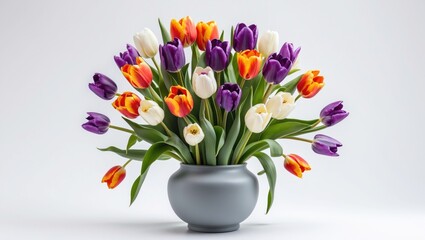 Aufkleber - Vase featuring vibrant tulips isolated against a white backdrop