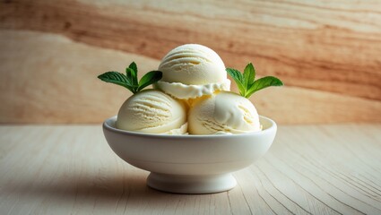 Poster - Vanilla Ice Cream with Mint in a bowl, Homemade Organic treat