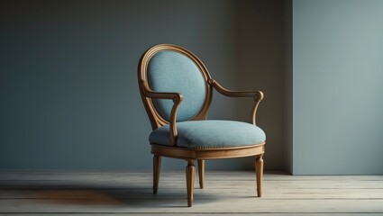 Aufkleber - Upholstered chair set against a gray backdrop. Armchair featuring natural oak armrests. High-quality image.