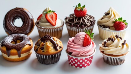 Poster - Collection of various sweet desserts on a white background
