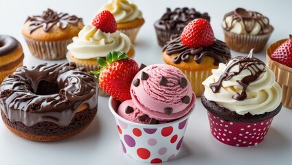 Poster - Assortment of delightful desserts isolated on white