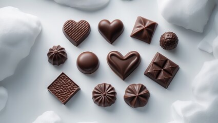 Poster - Various chocolate pralines separated on a background.