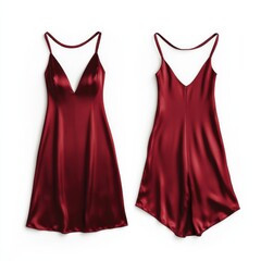 Poster - Elegant red satin dress displayed in front and back views for fashion enthusiasts, perfect for evening occasions and special events