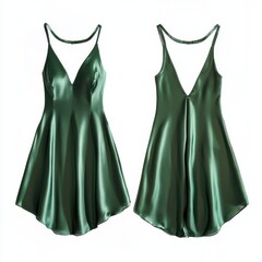 Poster - Elegant green satin dress with deep V-neckline perfect for special occasions or summer outings