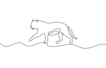 Aufkleber - Continuous one line drawing tiger walking symbol, Tiger one line drawing isolated on white background. Wild animal tiger is walking in the jungle.