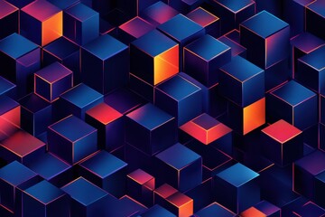 Leinwandbilder - Dark and minimalist abstract cube topography with vibrant color accents, Dark and Minimalist Abstract Cube Topography Seamless
