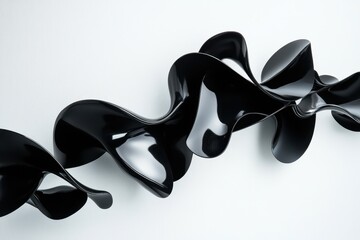 Poster - Dynamic black shapes undulating gracefully against a white background in a minimalist setting, black shapes moving on white background