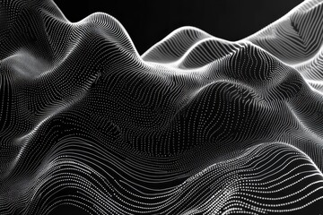 Poster - Waves of digital dots create a mesmerizing pattern in a cyber space network landscape, Artistic dots lines waves cyber space network