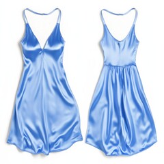 Poster - Elegant light blue satin dress ideal for summer gatherings, parties, and evening events showcasing a flattering silhouette