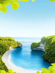 Wall Mural - Secluded Tropical Cove - Serene beach cove nestled between lush green cliffs, turquoise water, and a pristine sandy beach. Perfect for travel, vacation, or nature themes