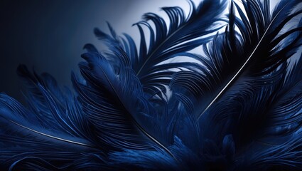 Poster - Background featuring an abstract pattern of blue and black feathers
