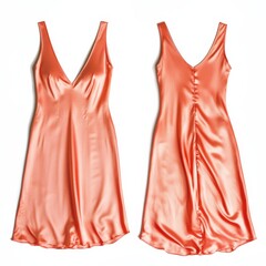 Poster - Elegant coral silk dress displayed from front and back, perfect for summer events and casual outings