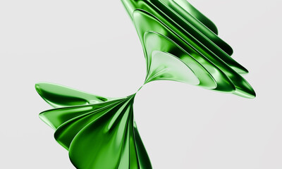 Poster - Vibrant Green 3D Abstract Flow with Glossy Organic Shapes