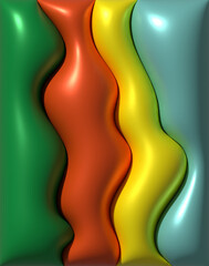 Fototapete - Tile divided into four vertical wavy panels in green, red, yellow, and light blue, with a glossy, fluid appearance, 3d rendering illustration