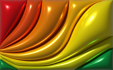 Aufkleber - Flowing waves in red, orange, yellow, and green. Waves create a vibrant, smooth, and undulating surface with light reflections, 3d rendering illustration