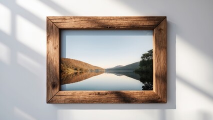 Poster - Wooden frame mockup presented against a white backdrop. Horizontal arrangement ideal for diverse landscapes.