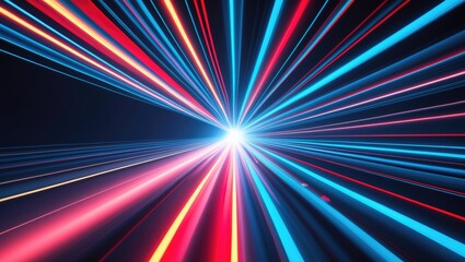Fototapete - Abstract dark canvas of light accompanied by stripes of colorful rays emanating from the middle