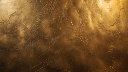 Poster - Elegant gold foil texture with a distressed finish for luxurious design. Abstract metallic surface showcasing scratches and smudges. Versatile golden background suitable for creative projects.