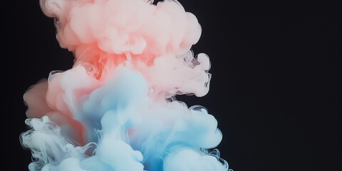 Poster - Vivid Smoke Composition: An artistic capture of a vibrant blend of swirling blue and rose-colored smoke creating an ethereal visual experience.