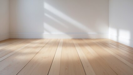 wooden flooring alongside a white wall featuring floor skirting.