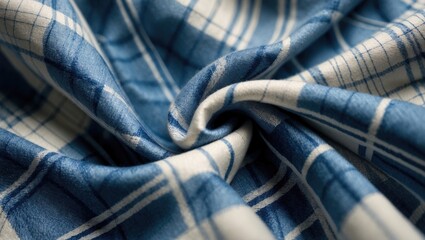 Poster - Winter jackets. Fabrics with geometric patterns. Light blue featuring brown crosses. Traditional plaid.