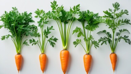 Poster - Carrot top, stems, foliage, separated on white backdrop, clipping path, complete depth of field