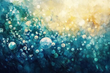 Poster - Abstract underwater background featuring rising air bubbles in a colorful composition, Underwater background abstract air bubbles rising to water surface