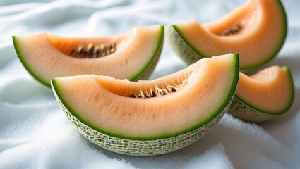 Poster - Isolated cantaloupe melon against a white background, showcasing full depth of field. Bird's eye view. Flat lay.