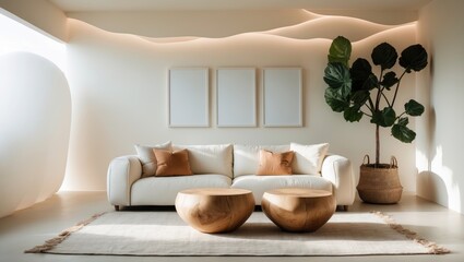Aufkleber - Charming living room decoration featuring blurred interior and background elements in a cozy modern style