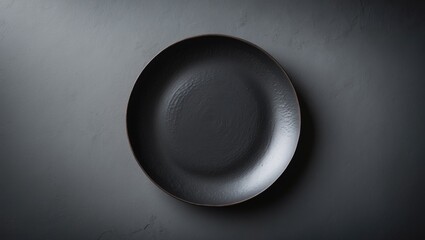 Poster - Textured dark ceramic round plate. Close-up on background. Empty space for text.