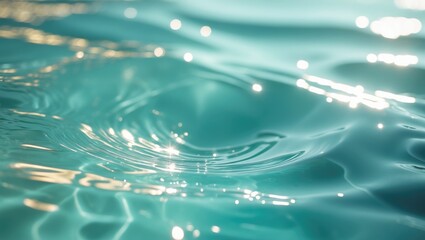 Poster - Tranquil pool water illuminated by sunlight. The idea of serenity and relaxation. Close-up, selective focus, defocusing