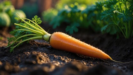 Aufkleber - Carrot placed on earth for gardening