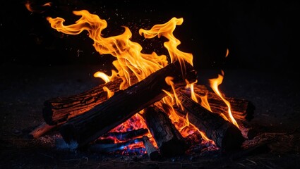 Aufkleber - In the dark, a campfire with lovely flames
