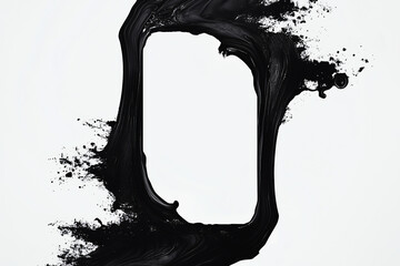 Poster - Abstract Frame of Black Paint: Captivating abstract composition features a stark white space within a frame of dynamically flowing black paint. It embodies the contrast and creative expression.