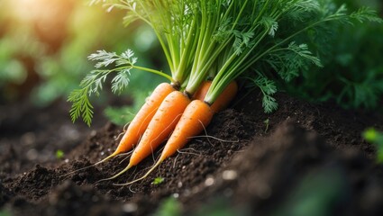 Aufkleber - Garden close-up of a carrot vegetable thriving in the soil.