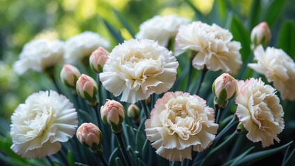 Aufkleber - Close-up of white Chinese carnation. Summer blooms for a garden bed.