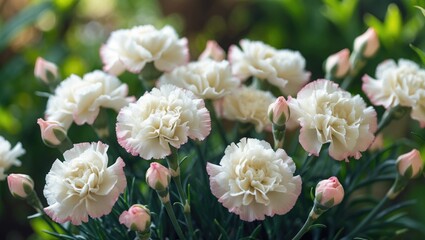 Aufkleber - White Chinese carnation in close-up. Seasonal flowers for a flower bed.