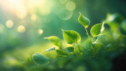 Poster - Stunning view of green leaf against a blurred greenery backdrop with copy space, utilized as a background for natural green plant landscapes, ecology, and fresh wallpaper concept.