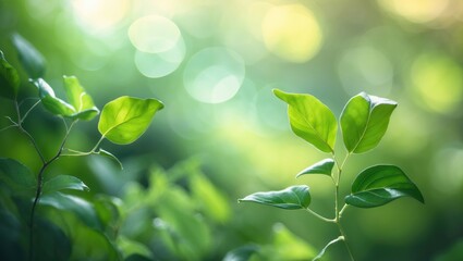 Poster - Beautiful nature scenery featuring a green leaf against a blurred greenery background with copy space, serving as a backdrop for a natural green plants landscape, ecology, fresh wallpaper concept.