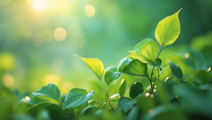 Poster - Nature view showcasing a vibrant green leaf against a soft-focused greenery backdrop, providing copy space for use as a background in natural green plants landscape, ecology, and fresh wallpaper co...
