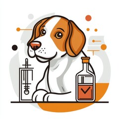 Aufkleber - Cute Dog Illustration with Geometric Elements and Graphic Design Bottle Accent, Modern Artwork