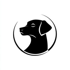 Poster - Elegant Silhouette: Black Dog Profile Framed in a Circular Design, Classic and Minimalist.