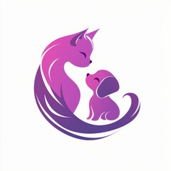 Poster - Minimalist Cat and Dog Illustration: A Symbol of Friendship and Love in Elegant Pink and Purple Tones.