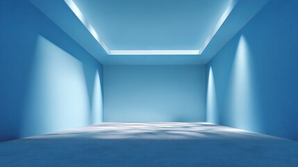 Poster - empty blue room interior design minimalist modern space light bright walls clean architecture studio