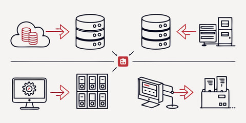 Leinwandbilder - Data Processing Line Art Diagram Cloud Storage Databases Servers and Computer Systems