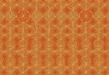 Poster - Geometric Gold Pattern, Orange Backdrop. Soft Texture Design, Great As A Celebratory Theme. Golden Circular Shapes Provide Flow And Movement. Warm Tones, Very Festive.