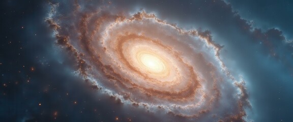 Poster - Spiral Galaxy with Glowing Center Amidst Cosmic Dust and Nebulae