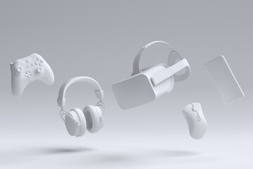 Poster - Top view gamer gears like joystick, VR glasses, headphones and mouse