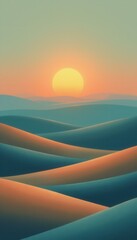 Poster - Serene Desert Landscape with Rolling Dunes and a Warm Sunset Glow