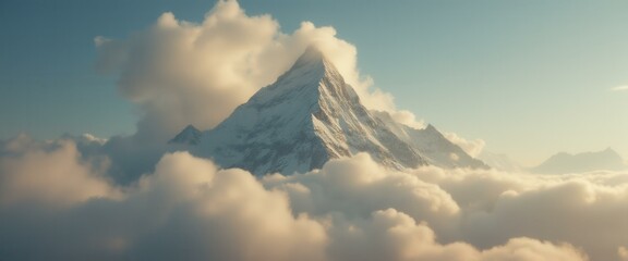 Aufkleber - Striking mountain peak emerges from enveloping clouds against serene sky